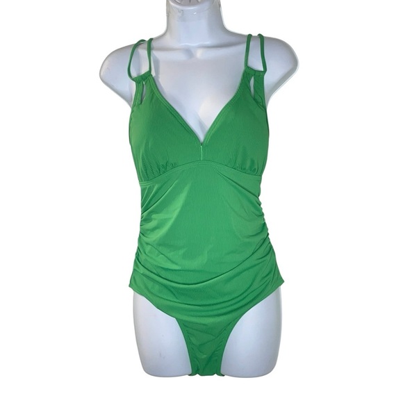Charmo V Neck One Piece Swimsuits Ruched Tummy Control Monokini Bathing Suit - Picture 2 of 11
